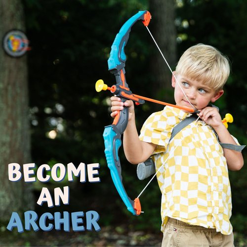 ToyVelt Kids Bow and Arrow Set - Light-Up Archery Set with 10 Suction Arrows, Target and Quiver - Outdoor and Indoor Toy for Boys and Girls Ages 4-12 (Blue)