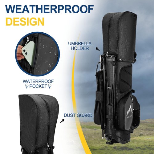UNIHIMAL 14-Way Golf Stand Bag, Full Length Premium PU Leather Golf Bag with Plush Top, Magnetic Pocket, Dual Strap and Rain Cover for Men