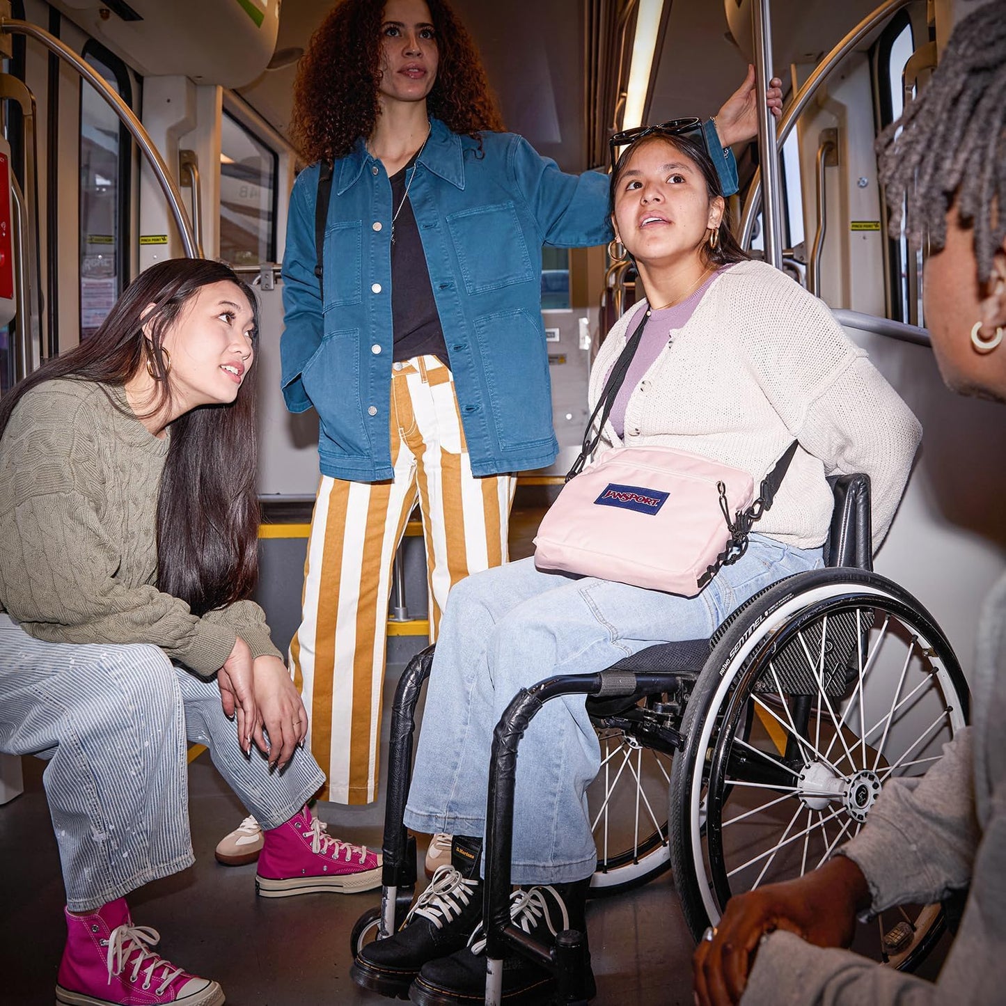 JanSport Central Adaptive Accessory Bag – Wheelchair & Walker Compatible, Versatile Carry Options, Tuck-Away Adjustable Loops, SaniStash Pocket for Easy Access, Red/Multi Hippie Days