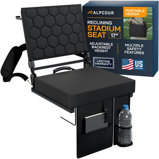 Folding Reclining Stadium Seats with Back Support for Bleachers, Bleacher Chairs with Back and Cushion Seating for Football, Camping Chair, Kayak Seat, Canoe, Paddle Board, Concerts, & Sports Events