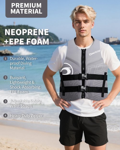 Owntop Swim Vest Adult Water Sport Vest Neoprene Floaties for Swimming, Boating, Kayaking, Fishing | Adjustable Zipper Dual Buckle Foldable Buoyancy Jacket