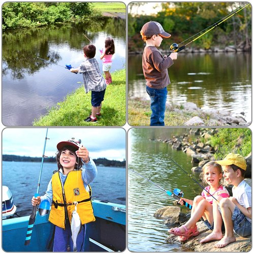 PLUSINNO Kids Fishing Pole, Portable Telescopic Fishing Rod and Reel Combo Kit - with Spincast Fishing Reel Tackle Box for Boys, Girls, Youth