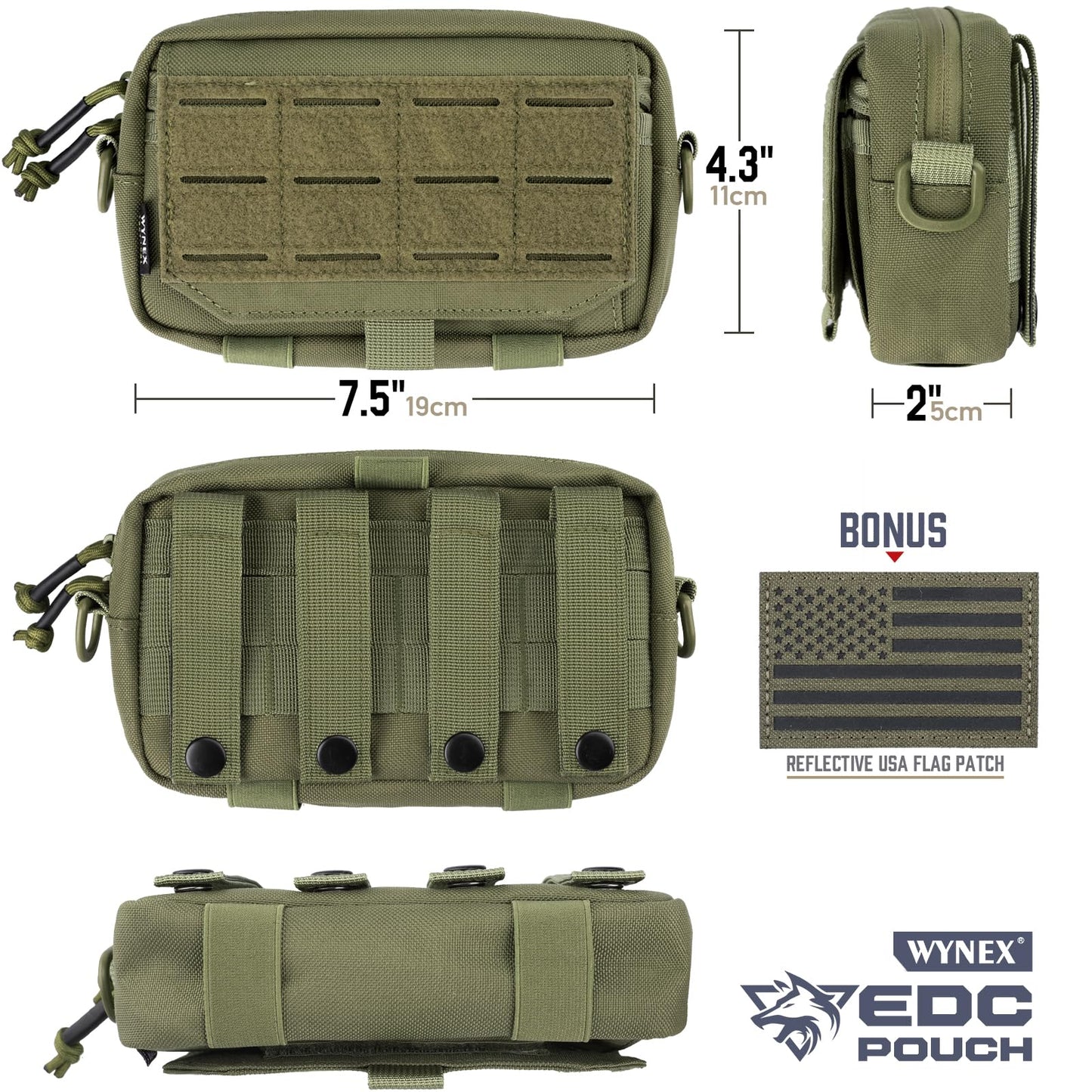 WYNEX Tactical Molle Admin Pouch,Tactical EDC Bag Utility Laser Cut EDC Tool Pouch Bag Annexes with American Flag
