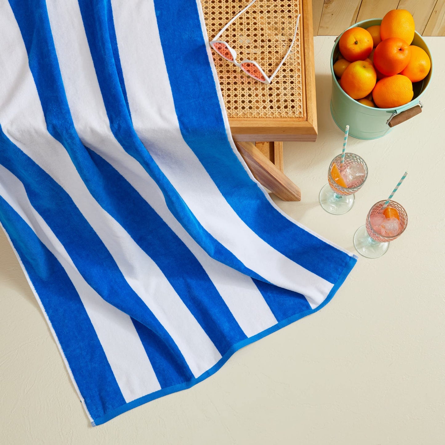 Market & Place 100% Cotton Velour Cabana Stripe Beach Towel Set 30" x 60" - Ultra Soft, Plush, & Highly Absorbent Towels for Pool, Beach, & Swimming. Marina Collection (4-Pack, Royal Blue)