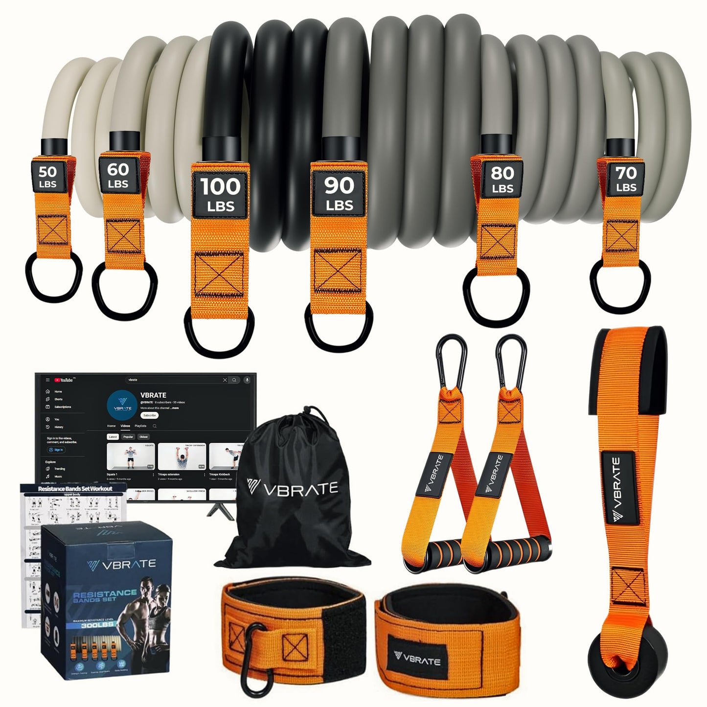 Resistance Bands Set - Heavy Exercise Bands with Handles, Door Anchor, Ankle Straps - Fitness Bands for Working Out Men - Workout Bands Set for Muscle Training (450-LBS)