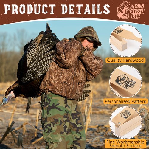 HappyAlley Turkey Box Call with 2 Chalk, Realistic Turkey Calls Box for Hunting, Wooden Gobbler Caller with Realistic Hen Sounds, Spring Hunting Gear Accessories for Beginner and Pro Hunters