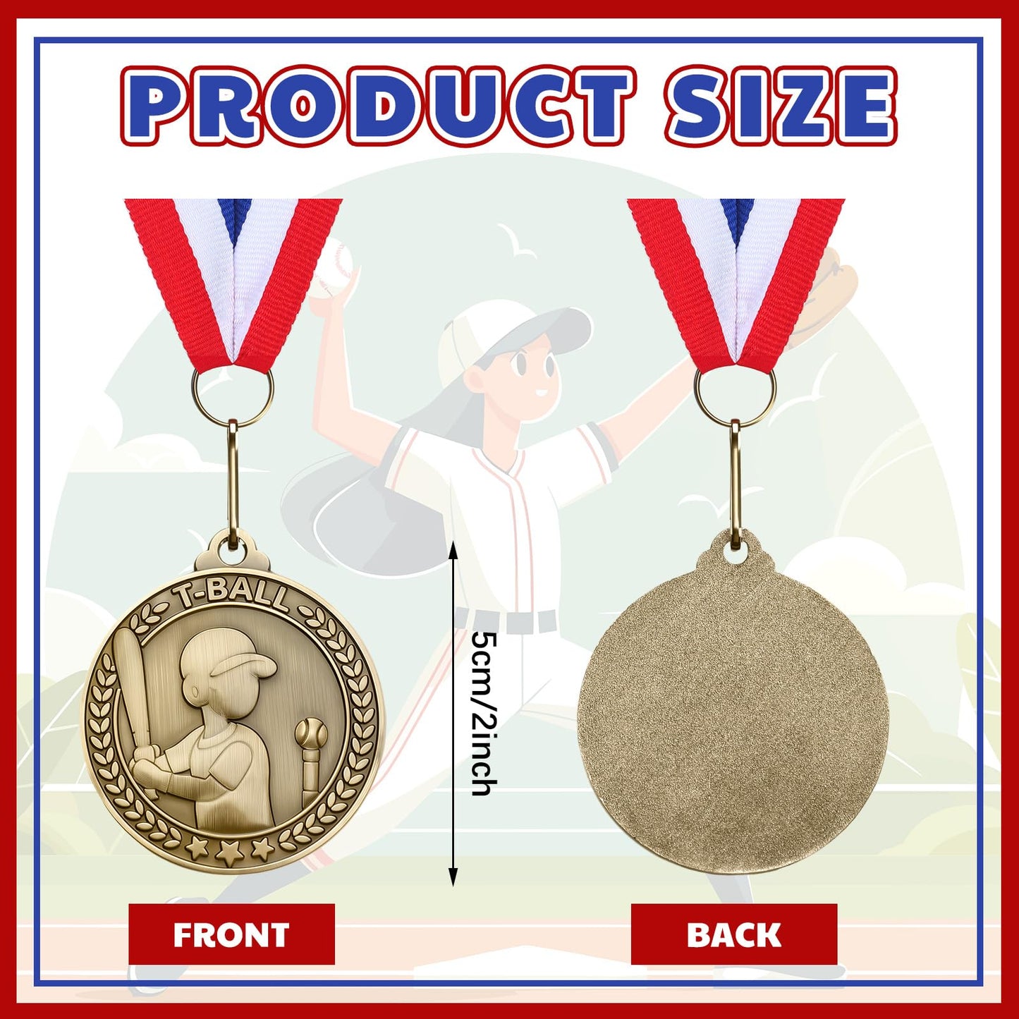 Remuuly 30 Pcs Gold Medals Bulk 2'' Basketball Soccer Baseball Volleyball Football Lacrosse Kickball Cheer Bowling Trophy Medals for Awards for Sports Participation Winner Gift(Gold,Tball)