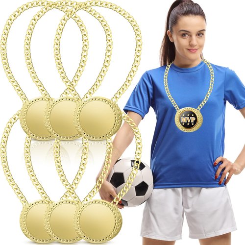 Loetere 6 Pcs Blank Award Medals with Neck Chains Create Your Own Kit Cheer Medals Winner DIY MVP Participation Trophy Metal Prize Gifts for Soccer Football Party Game