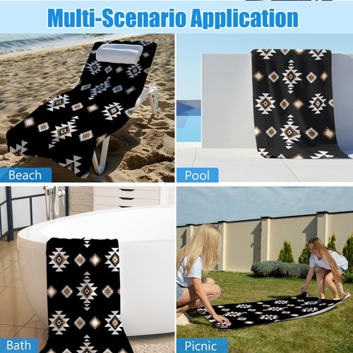 Gnmduw Western Aztec Beach Towel, Black Western Sand Beach Towels Gifts for Men Women Adults, Boho Southwestern Quick Dry Bath Pool Towels for Bathroom Swimming Pool, Aztec Bathroom Decor, 30x60 in