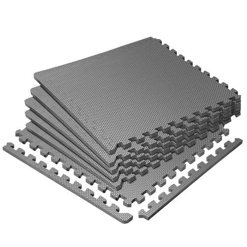 Hulkfit 6-Tile Puzzle Exercise Mat with EVA Foam Mat Interlocking Floor Tiles for Home Gym Mats Flooring for Garage Floor Padding Exercise Equipment Mats 24 in x 24 in x ½ in, 24 SQ FT, Gray