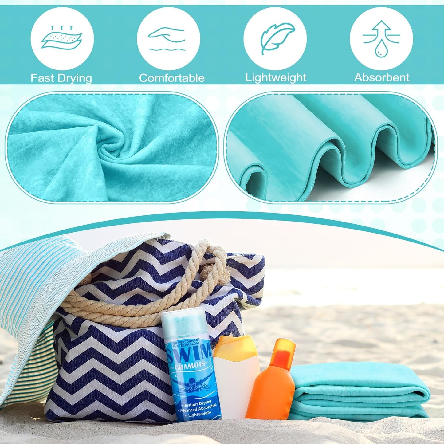 2 Pack Swim Chamois Towel Water Absorbent Quick Dry Towel Shammy Chamois Cloth for Swimming Car Drying Diving Water Sports Beach Shower Pool Swimmer Gift, 13 x 17 Inches