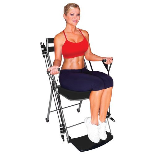 Chair Gym - The Total Body Workout – All in One Compact, Portable and Easy to Use At Home Exercise System includes 5 Instructional DVDs + Bonus Twister Seat Ab Attachment As Seen on TV - BLACK