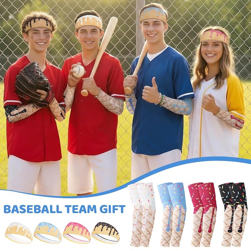 JATEBI Ice Cream Arm Sleeves & Headbands Set for Youth - Multicolor, Large