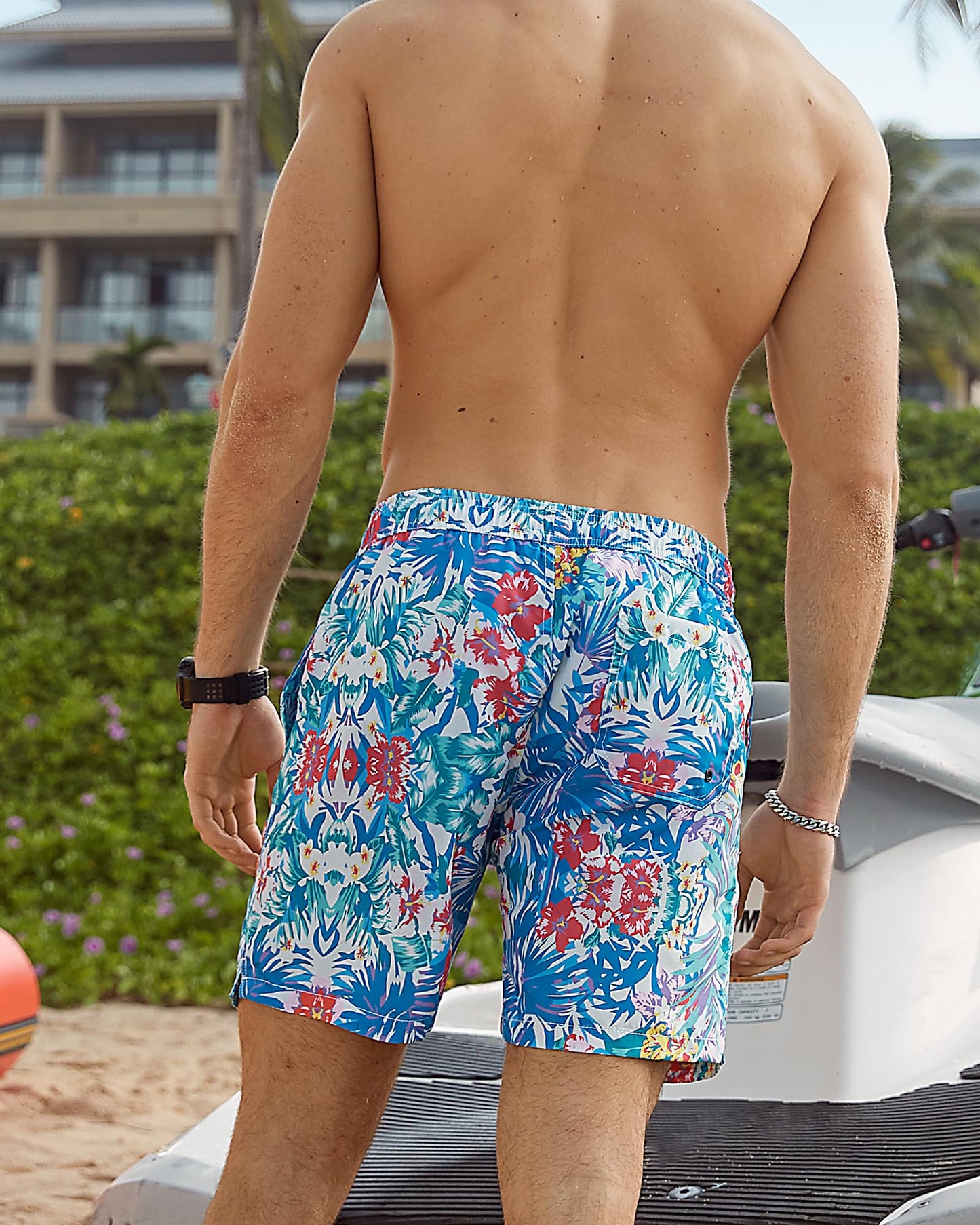 maamgic Mens Swim Trunks Quick Dry Swim Shorts with Mesh Lining Funny Swimwear Bathing Suits 7inch Hawaii Floral Small