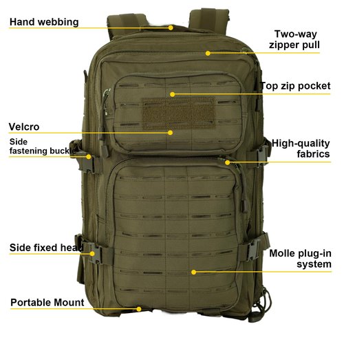 40L Tactical Backpack, Camouflage Military Bug Out Bag, Durable MOLLE Hiking Camping Gear (GREEN)