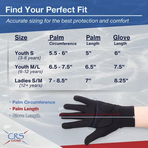 CRS Cross Padded Ice Skating Gloves. Warm Padded Protection for Figure Skating Testing, Practice, Dance Competitions, Roller Skaters and Cheerleading. (Black, Ladies Small/Medium)