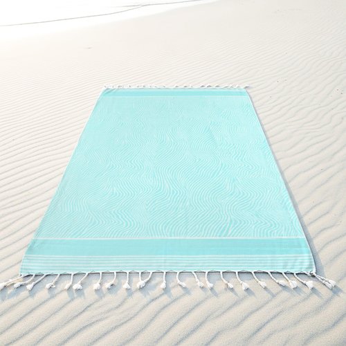 DECOLURE Turkish Beach Towel Oversized 39x73 Inch - 100% Turkish Cotton, Quick Dry and Sand Free Beach Towels for Travel - Lightweight, Absorbent & Soft Peshtemal Towel - (Cyan Wave)