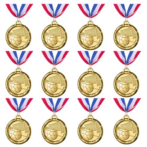 Abaokai 12 Pieces Soccer Medals for Awards for Kids and Adults, Gold Award Medals Set - Metal Olympic Style for Kid’s Sports Soccer Games and Prizes Awards, Party Favors, 2 Inches