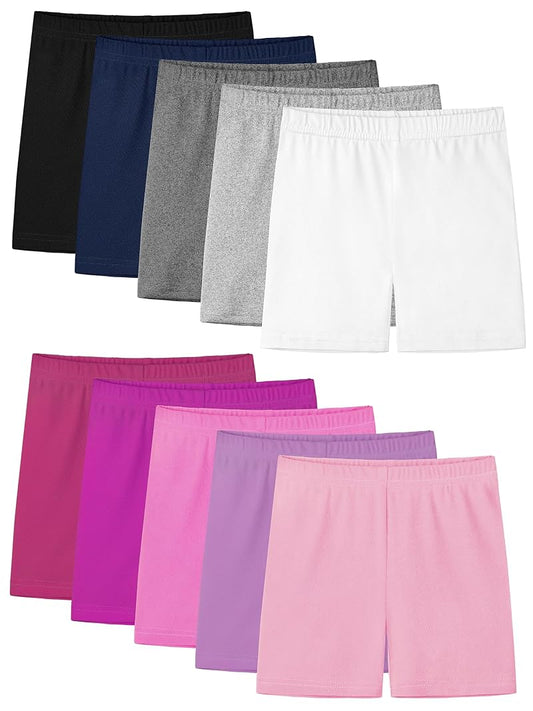 Girls Bike Shorts 10 Pack Under Dress Layering Shorts - 10 Colors (2T-14)