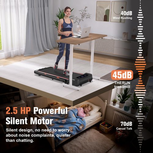 HONRISE Smart Walking Pad Treadmills for Home, Quiet Treadmill with Incline, Under Desk Foldable Treadmill, 320lbs Weight Capacity, Walking or Running for Home Office (Black/Red)