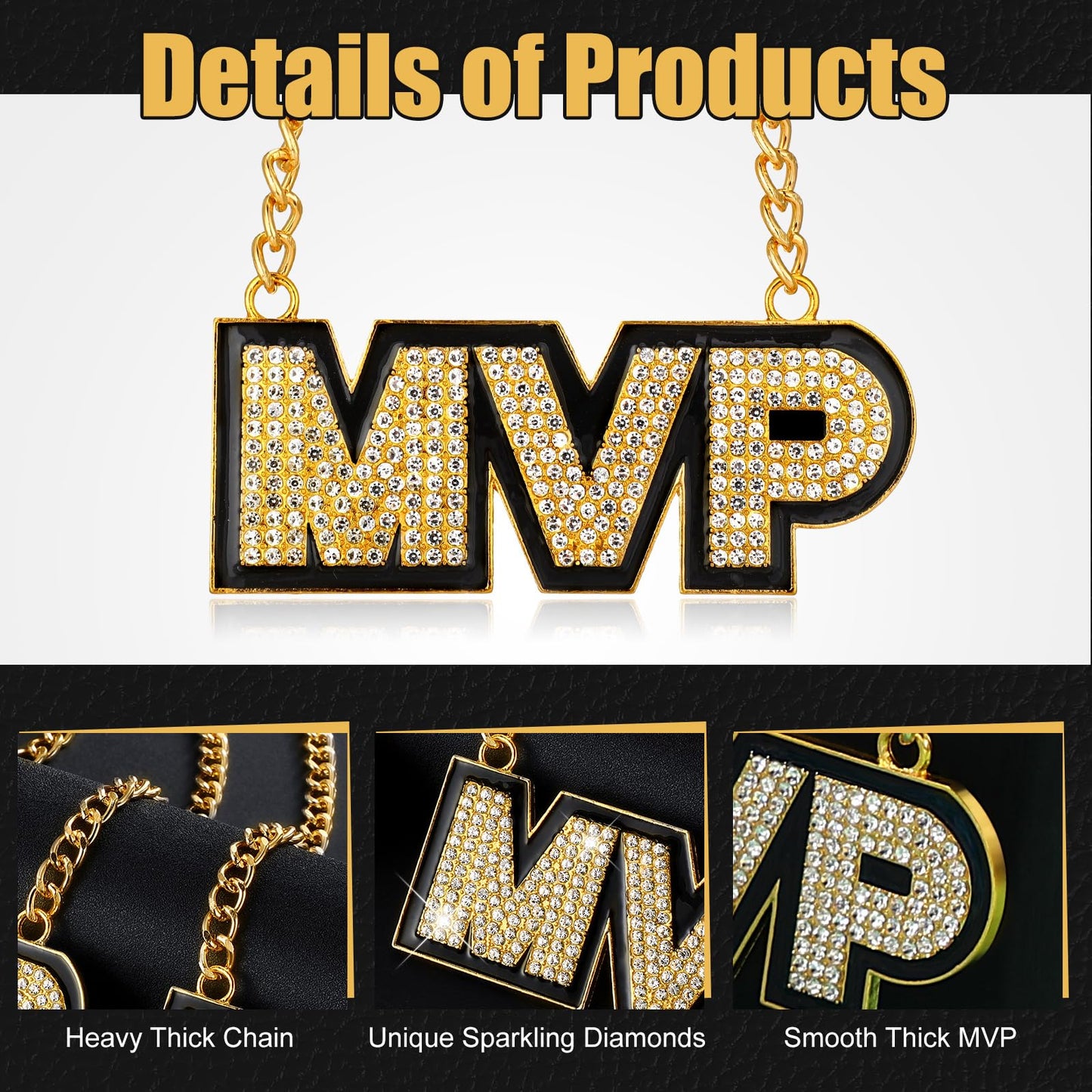 Loetere 2 Pcs MVP Chains Gold Champion Award Winner Prize Trophy Most Valuable Player Award Necklace for Adults Team Player Sports Football Soccer Baseball Softball Game Party Favor