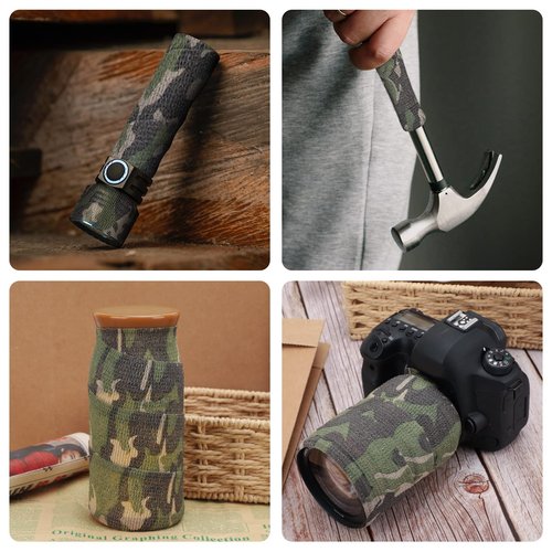 DROK 4 Roll Camo Grip Tape, 1.97in x 14.76ft Adhesive Stretch Cohesive Camo Tape for Outdoor Athletic Sports Bicycle Hockey Skateboard Scooter Bat, 4.92Yard Waterproof Protective Bandage Cover