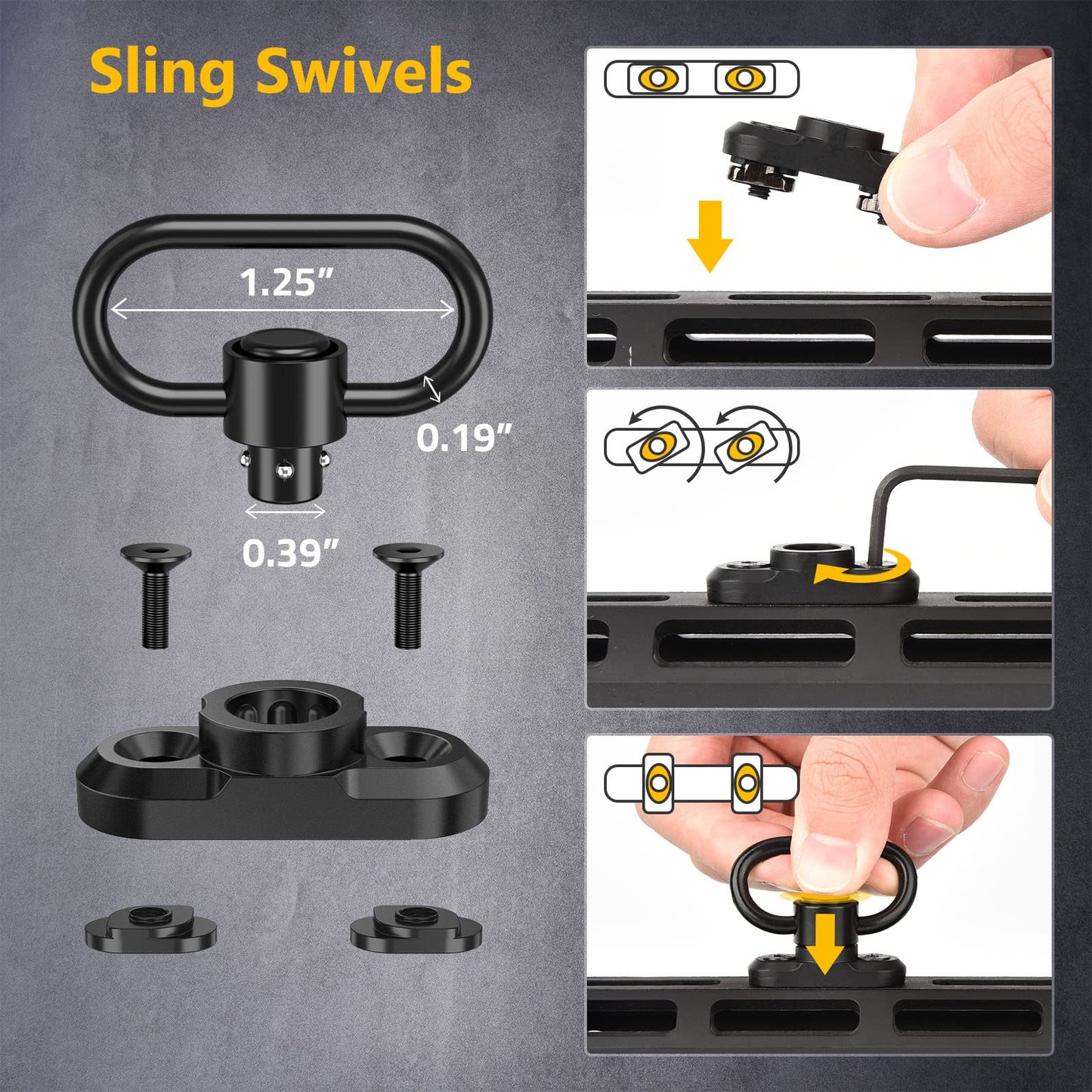 CVLIFE Rifle Sling with 2 Pack Anti-Rotation Sling Swivels,Adjustable Length Two Point Sling Elastic Cord Design for Outdoor Black