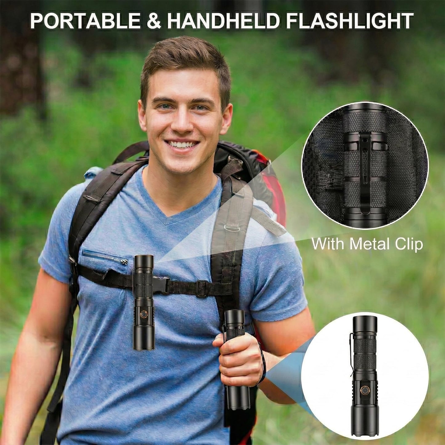 Rechargeable Flashlight,2000 Lumen Tactical Flashlight,Dog Walking Flashlight Fits Pocket & Backpack Clip,IPX4 Waterproof EDC Flashlight for Hiking Camping Car Emergency,USB-C Compact LED Torch