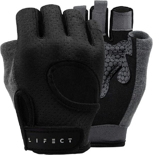 LIFECT Essential Breathable Workout Gloves, Weight Lifting Shorty Fingerless Gloves with Curved Open Back, for Gym, Women and Men (Black, Medium)