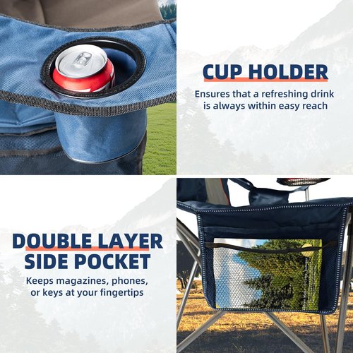 Foristrail 2 Pack Folding Camping Chairs for Adults - High Back Padded Portable Outdoor Lawn Chairs 400lbs Capacity, Adjustable Armrests - Lightweight Camp Chairs Set (Blue & Brown)