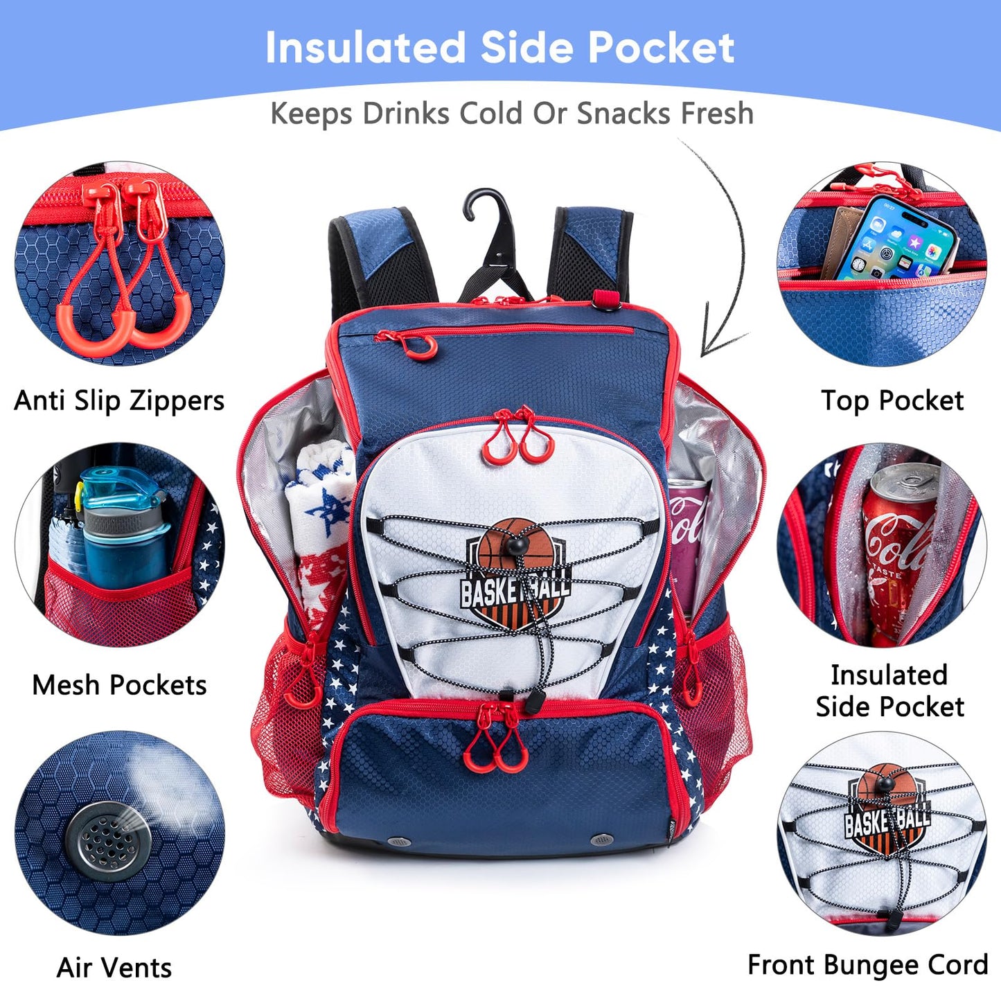 VIGEGARI Basketball Bag Backpack with Ball Compartment & Shoe Pocket – Gym Bag for Basketball, Soccer, Football, Volleyball – Large Capacity Athletic Backpack for Youth & Adults, Basketball Gifts