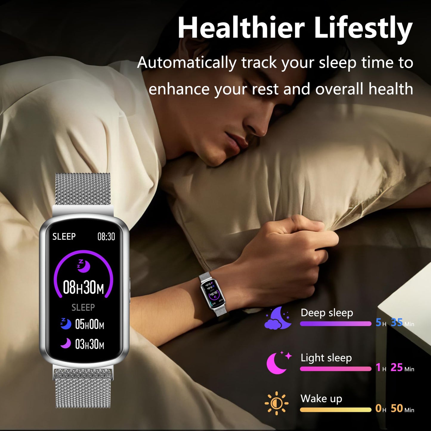JYUAJOI Health Fitness Tracker, Smart Watch with 24/7 Heart Rate and Blood Pressure Monitor, Activity Tracker with Blood Oxygen, 120 Sport Mode Waterproof Sleep Tracker for Women Men (Silver)