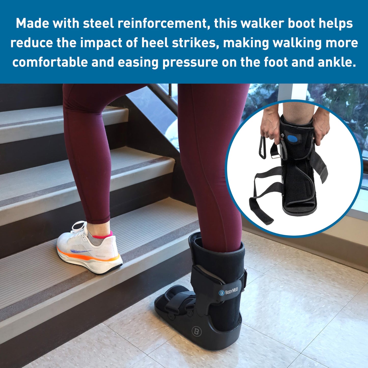 BodyMed Air CAM Walking Fracture Boot, Medium, 12.3" Tall - Adjustable and Shock-Absorbing Support for Foot and Ankle Recovery - Fits Left & Right Foot