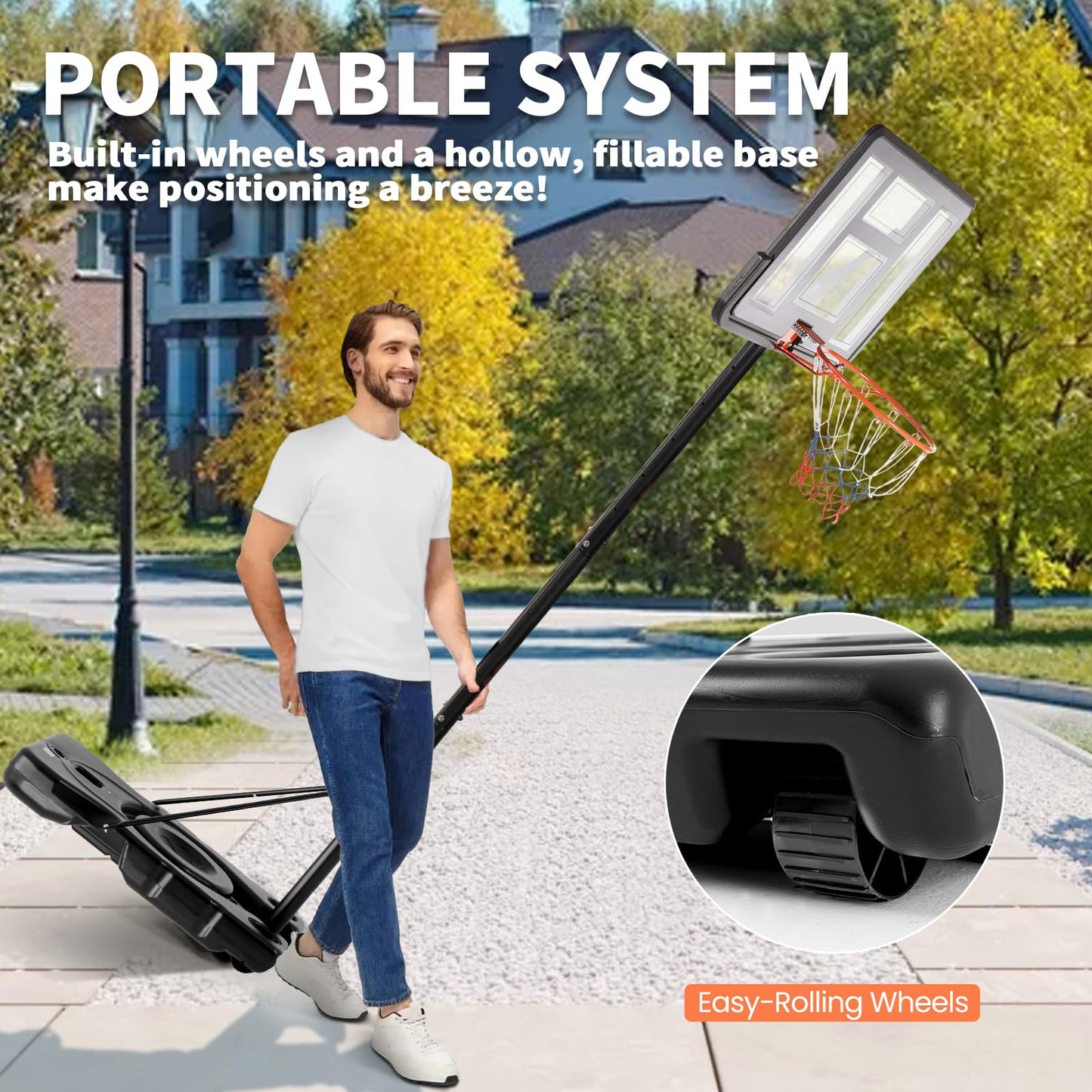 DUMOS 6.1-10FT Adjustable Height Portable Basketball Hoop Outdoor for Adult, 44 Inch Shatterproof Backboard w/Shock Absorbent Rim, Fillable Base, 2 Wheels for Swimming Pool/Indoor, Grey