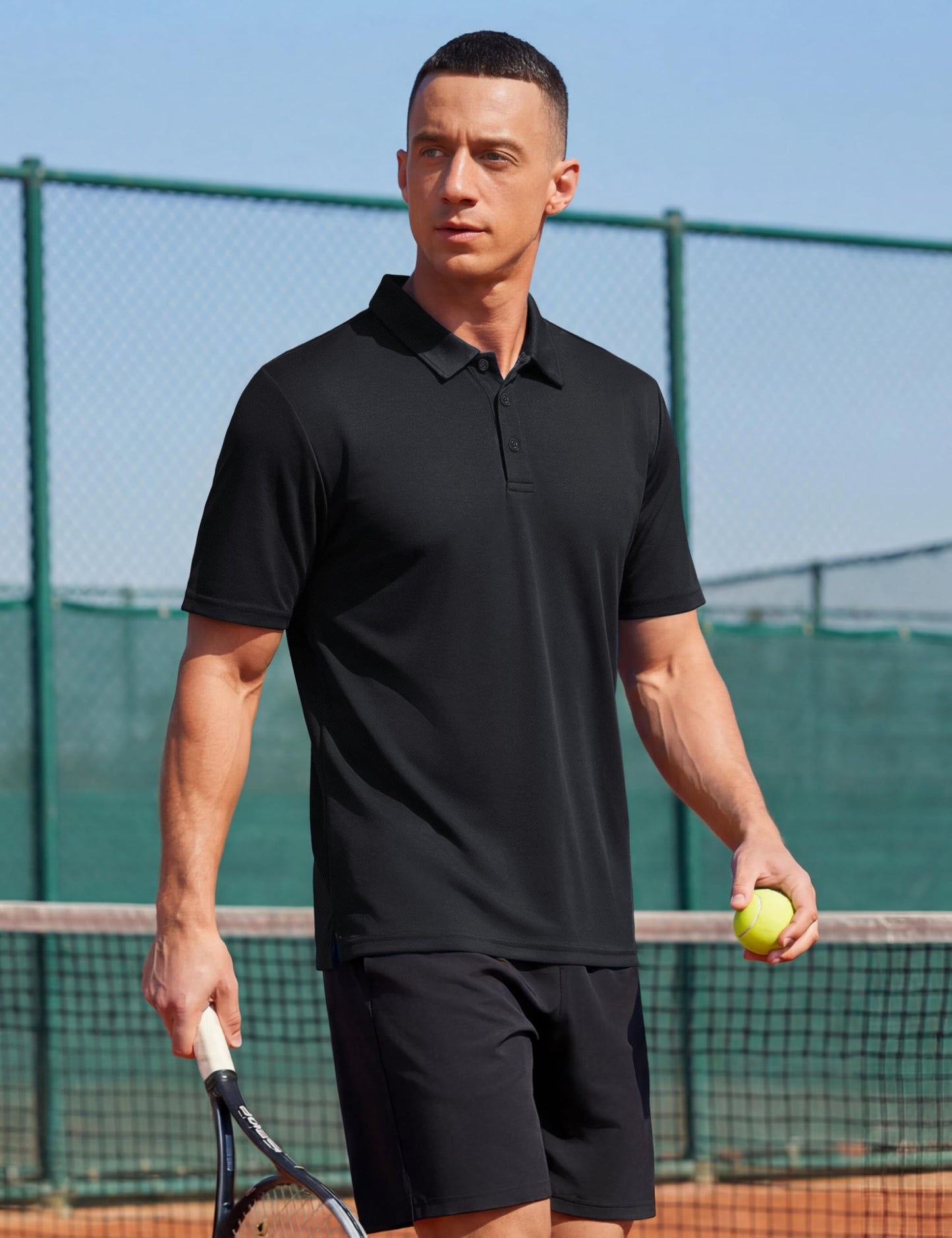 Cavva Mens Short Sleeve Polo Shirts Performance Short Sleeve Lightweight Quick Dry Moisture Wicking Golf Work Black XL
