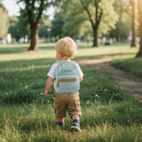 MT WORLD Daycare Backpack - Personalized Canvas Backpack with Name - Classic 15inch Daypack with Back Pocket - Custom Daycare Diapering Bag for Overnight Travel Birthday Gifts (Lake Green, Large)