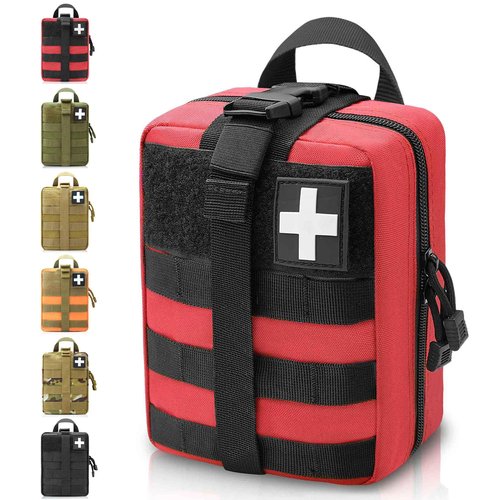 VIIDOO Red Molle First Aid Pouch, Molle Medical Pouch Rip Away, Molle Ifak Pouch, Tactical EMT Pouch Bag Only for Hiking Survival Camping (Red)