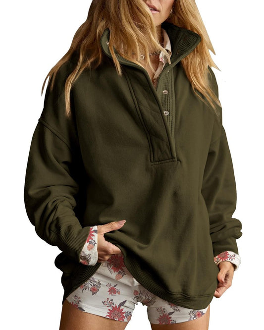 Gacaky Sweatshirt for Women Oversized Casual Long Sleeve Button Henley Neck Pullover Tops Fashion Outfits Clothes Army Green S