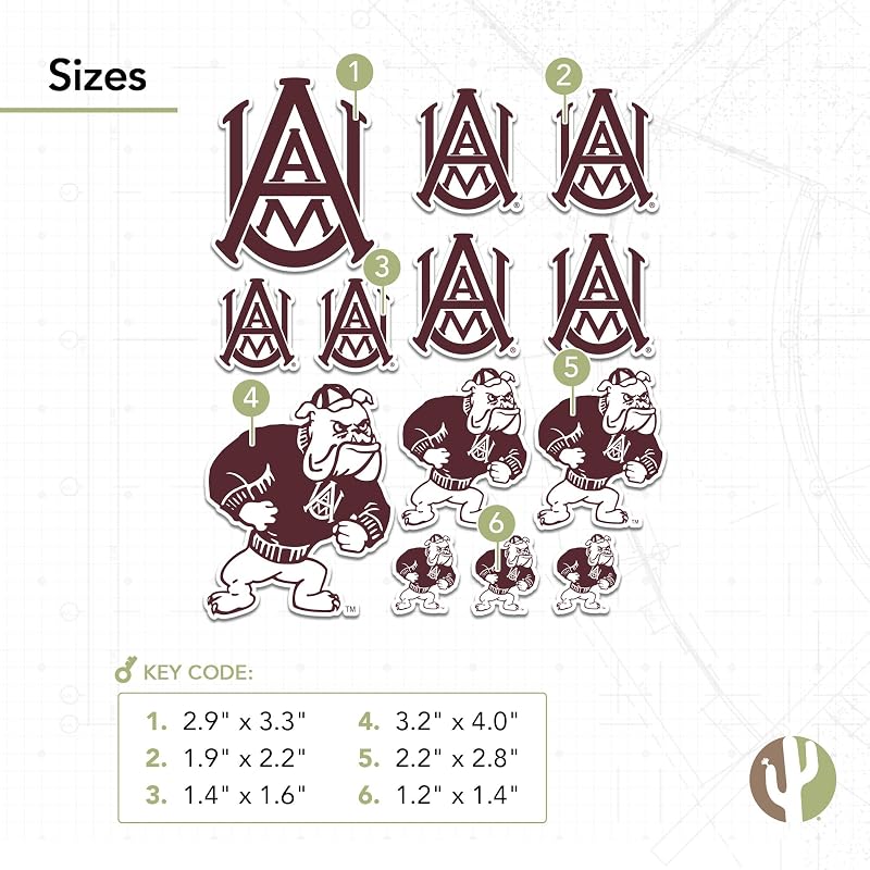 Alabama A&M Bulldogs Sticker Decal Sheet - Desert Cactus Premium Vinyl