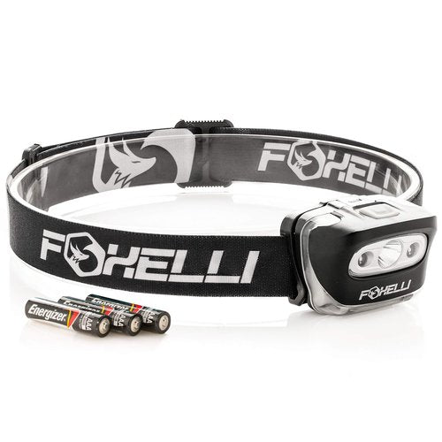 Foxelli LED Headlamp Flashlight for Adults & Kids, Running, Camping, Hiking Head Lamp with White & Red Light, Comfortable Headband, Lightweight & Waterproof, 3 AAA Batteries