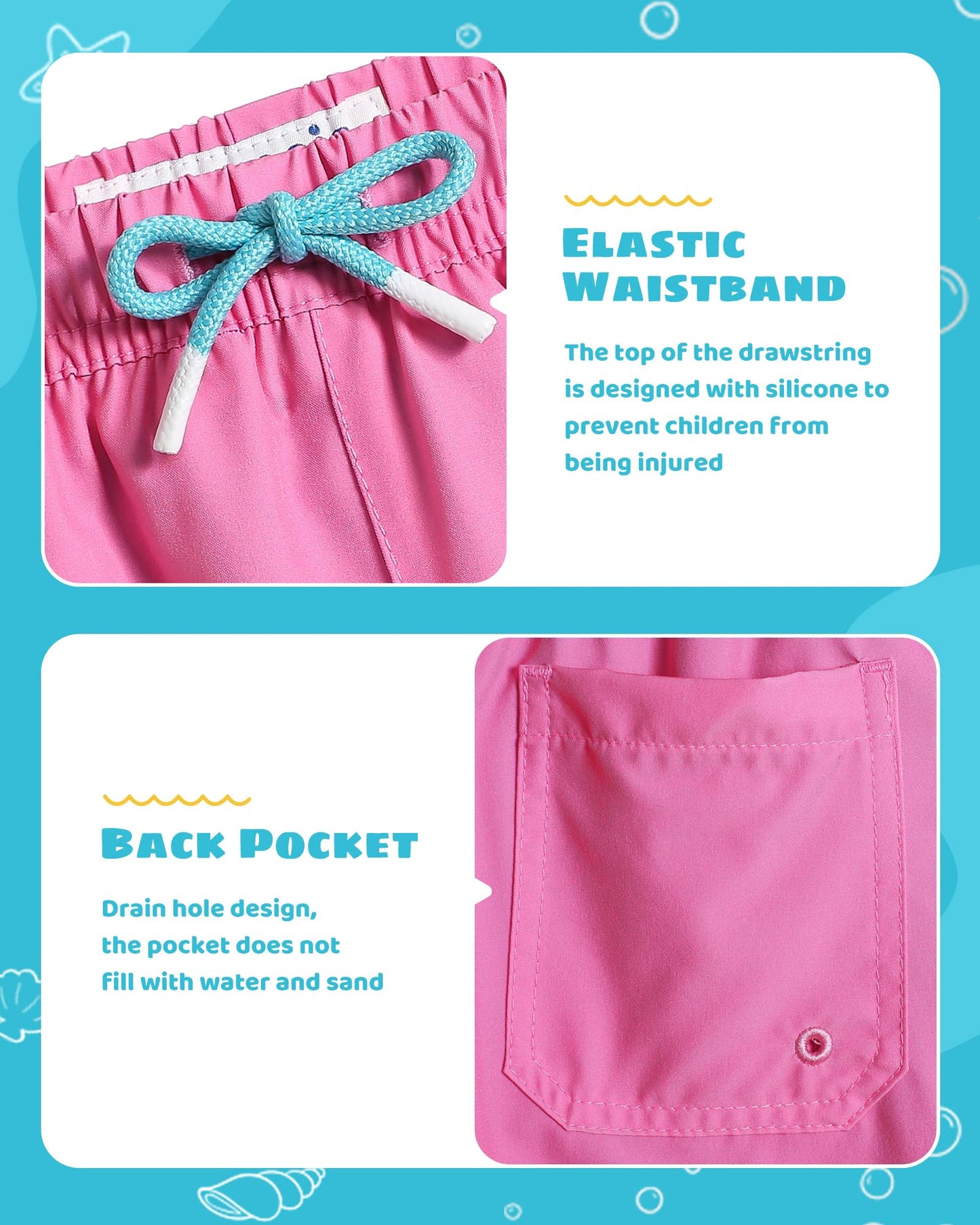 maamgic Boys Swim Trunks with Compression Liner Toddler Stretch Swim Shorts Quick Dry Swimming Trunks Boxer Brief 2 in 1 Beach Shorts Pink Lake Blue 14/16
