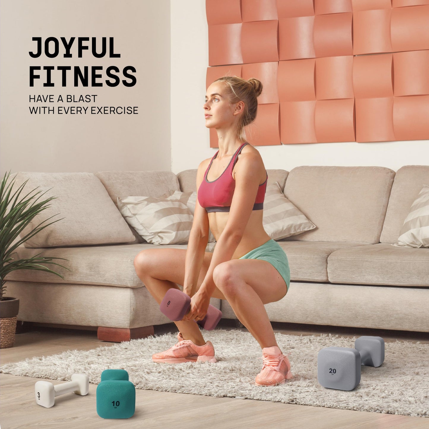Yes4All Square Neoprene Dumbbell Set for Women/Men, Workout Hand Weight Dumbbells Set of 2, 2lb - 20lb with 4 Colors, Anti-Roll, Anti-Slip Exercise Dumbbells Weights for Home Gym, 3lbs - Beige - Pair