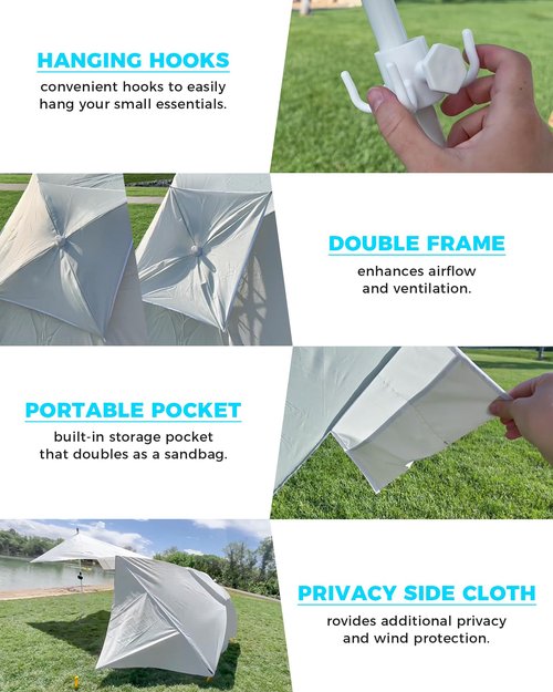 KingCamp Beach Umbrella, 2-in-1 Sun Shade 6x6 FT Windproof& Easy Set Up Sun Shelter with Stability Poles for Camping Trips, Picnics& Backyard