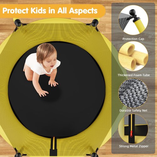 55" Toddler Trampoline for Kids with Safety Enclosure Net, 5FT Trampoline for Kids Indoor & Outdoor with Basketball Hoop, Birthday Gifts for Boy and Girl, Age 3-8