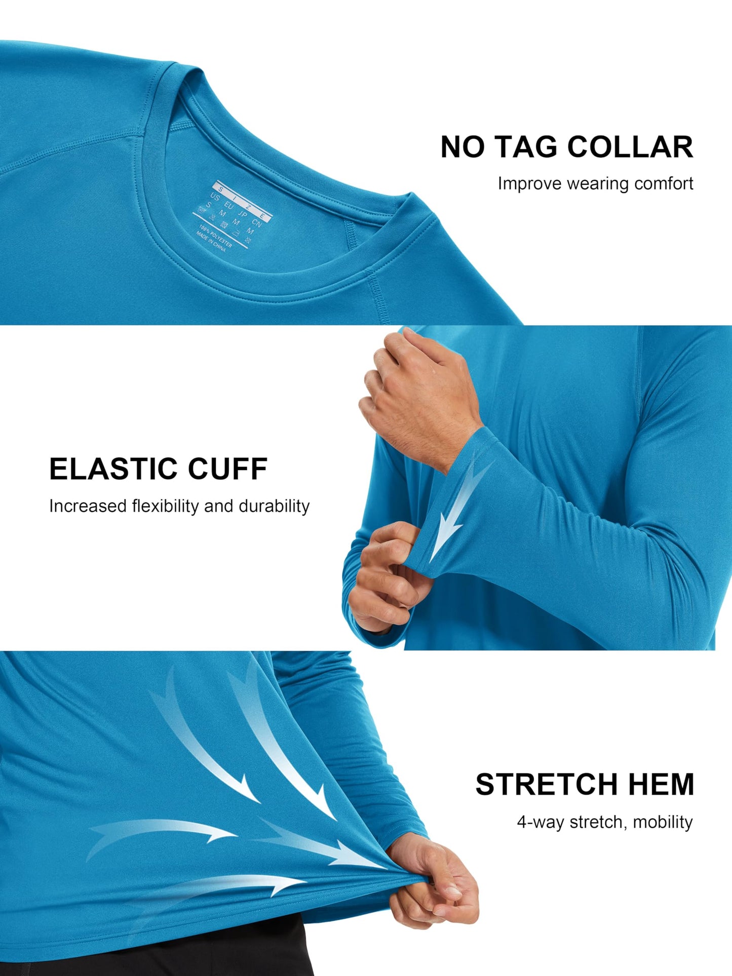 MAGCOMSEN Quick Dry Shirts for Men UPF 50 Long Sleeve Men Athletic T-Shirt UV Protection Shirts Sun Protection Outdoor Shirts Blue Green