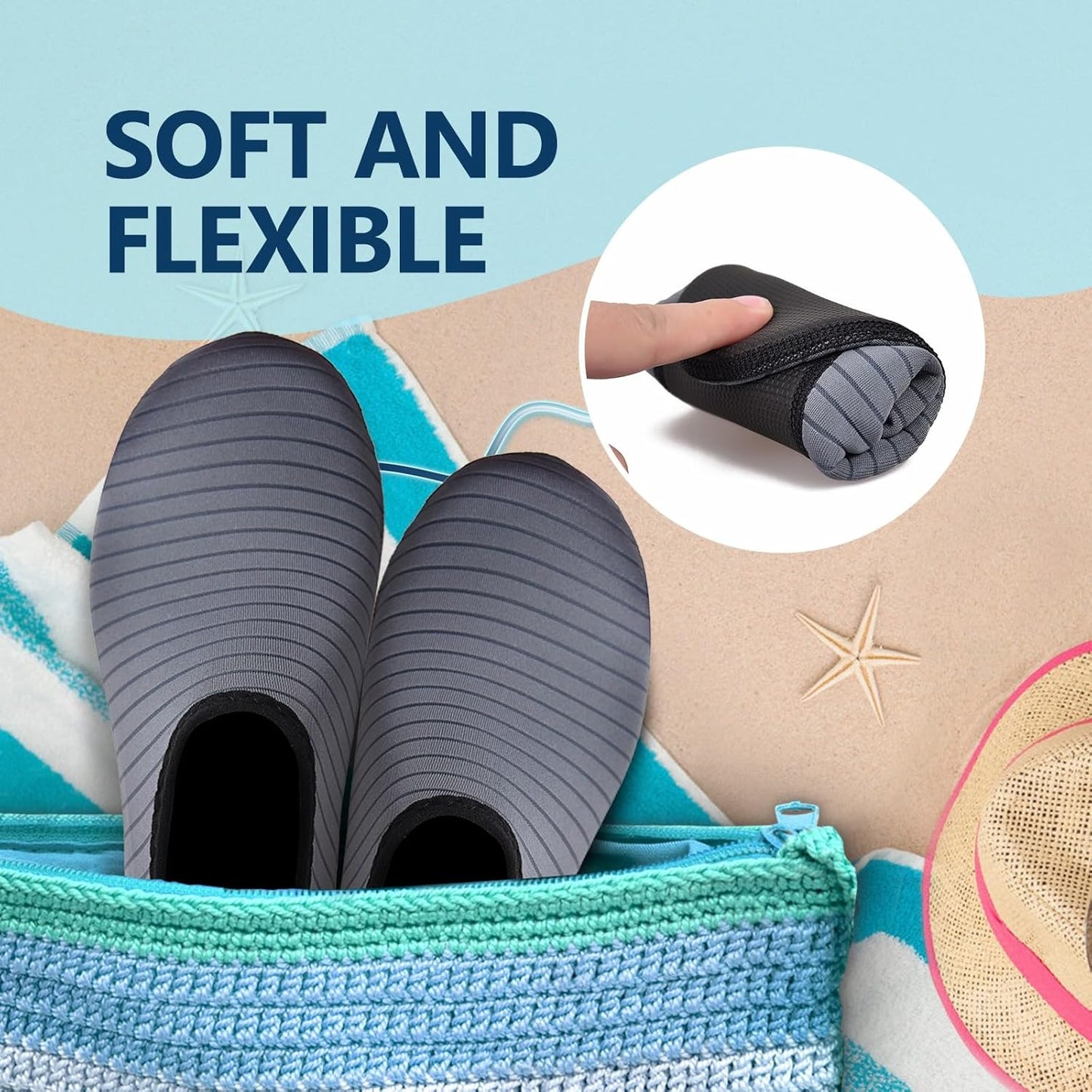 JACKSHIBO Water Shoes for Women Men Swim Shoes Water Socks for Cruise Essentials Swimming Aqua Beach Pool Yoga Surf