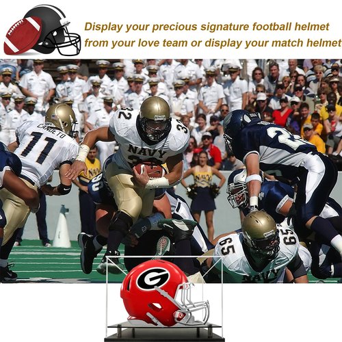 Football Helmet Display case Full Size,Self-Assembly Acrylic Helmet Display Case with Black Protection Holder Base,UV Protection Clear Sports Memorabilia Showcase for Basketball Sneakers