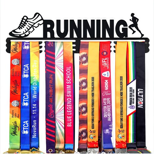 Goutoports Medal Holder Display Hanger Rack Frame for Sport Race Runner-Running Medal Hanger Display-Sturdy Black Steel Metal Over 60 Medals Easy to Install-HOL40P