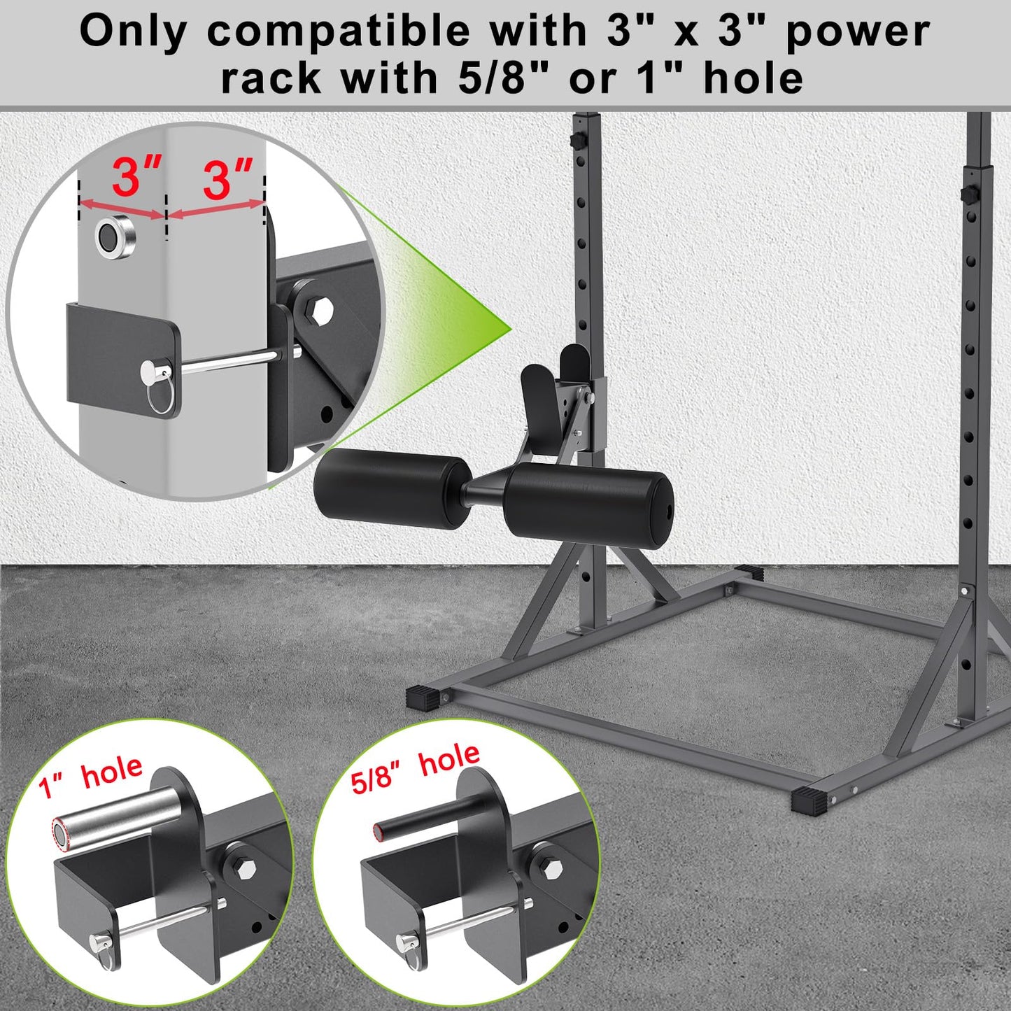 Lifeswell Nordic Hamstring Curl Attachment for 3"x3" Power Rack with 1" or 5/8" Hole, 6 Height Adjustable Leg Hold Down with Leather Surface for Home Gyms