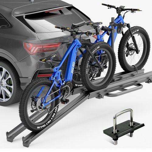 EYOUHZ 2 EBike Rack with Ramp, up to 5" Fat Tire Carrier, Foldable & Lockable Bike Racks, 200 LBS Capacity Electric Bicycles Bike Racks Platform for Standard, Fits 2" Hitch for SUVs Cars Trucks Vans